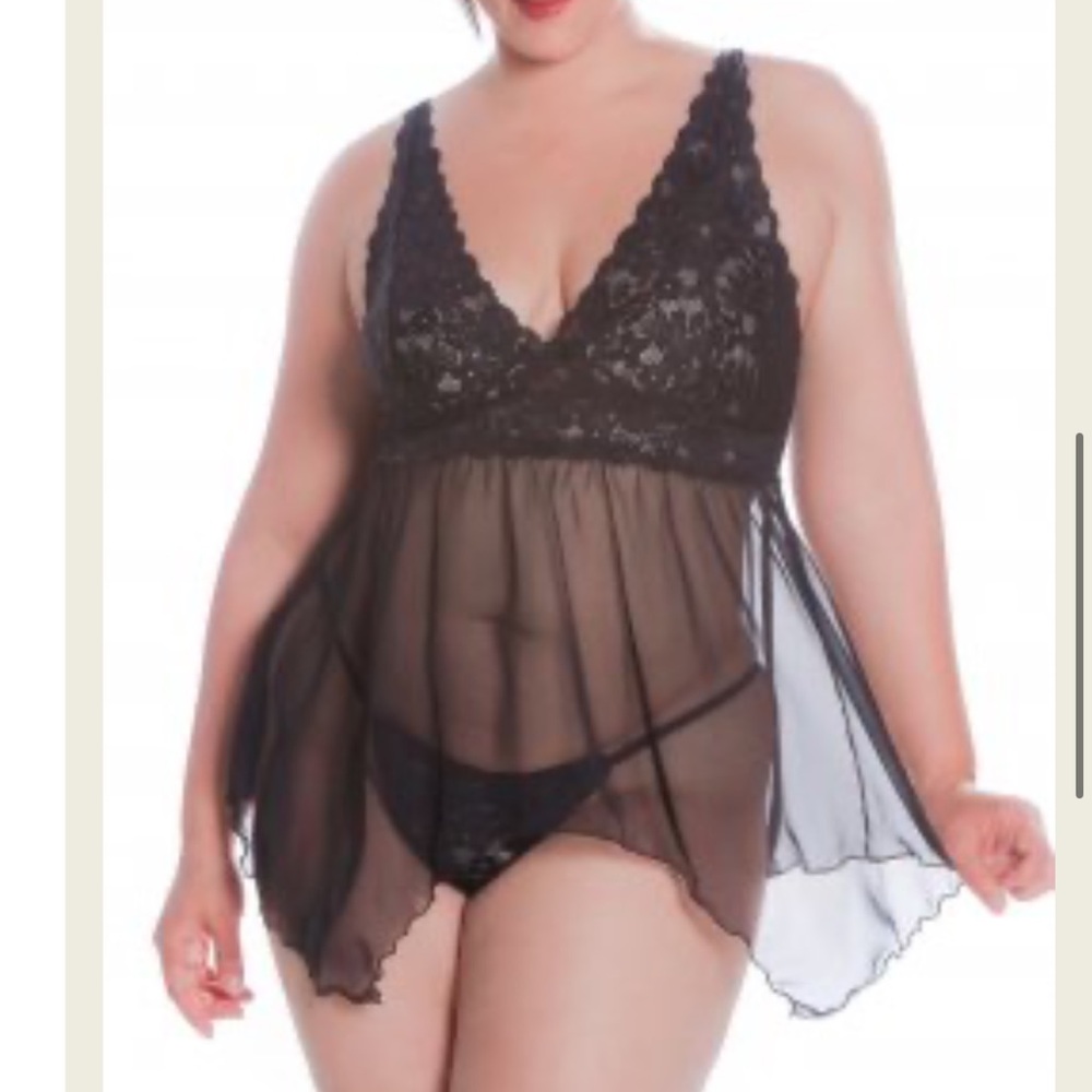 6x Elegant Black Lace Babydoll Lingerie